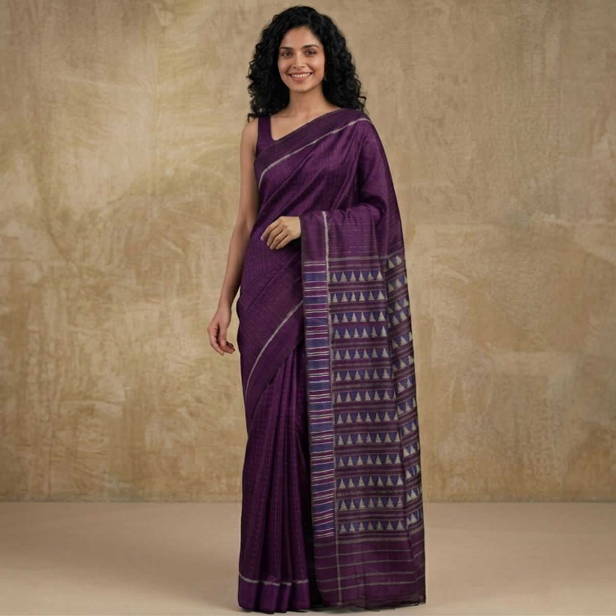Noor Handwoven Ikat Silk Saree - Purple