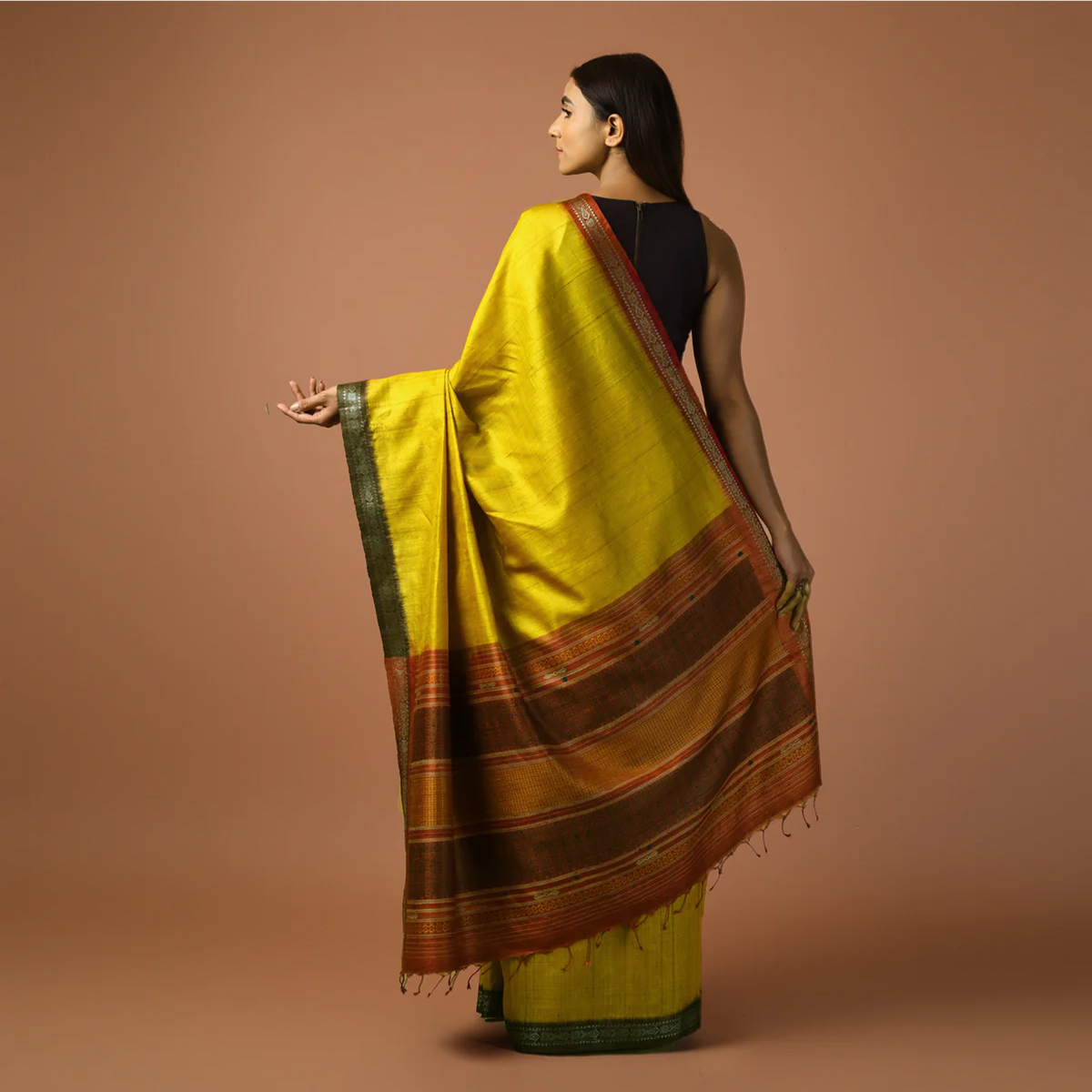 SAGAR Handwoven Tussar Silk Saree - Golden Yellow