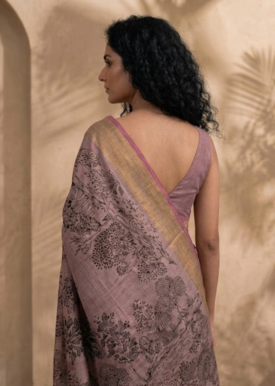 PATTACHITRA Handwoven Tussar Silk Saree- Blush Grey