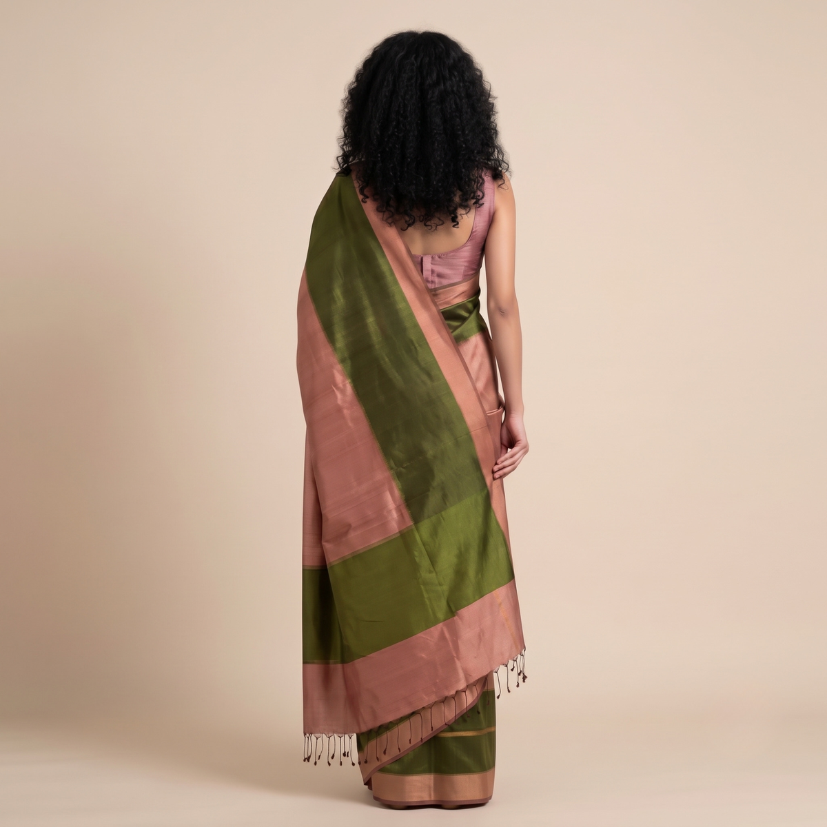 Rekha Ikat Silk Saree - Peach and Green