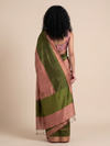 Rekha Ikat Silk Saree - Peach and Green