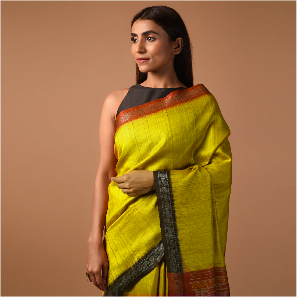 SAGAR Handwoven Tussar Silk Saree - Golden Yellow