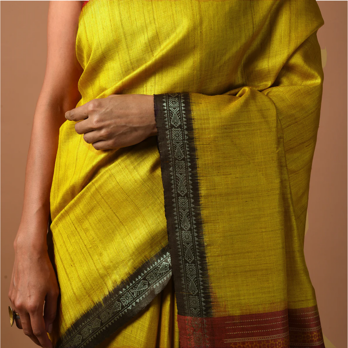 SAGAR Handwoven Tussar Silk Saree - Golden Yellow