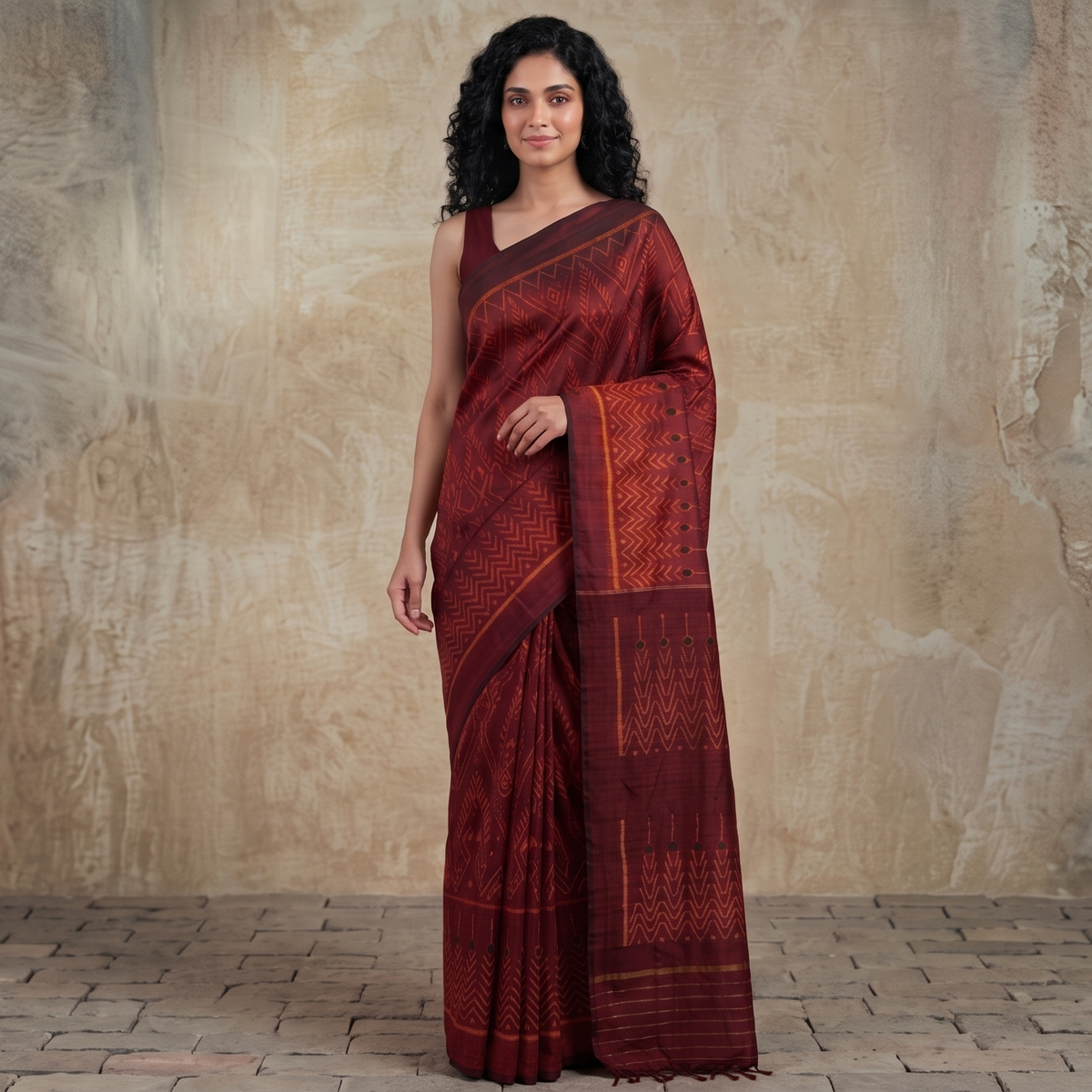 SARONG Handwoven Ikat Silk Saree - Red