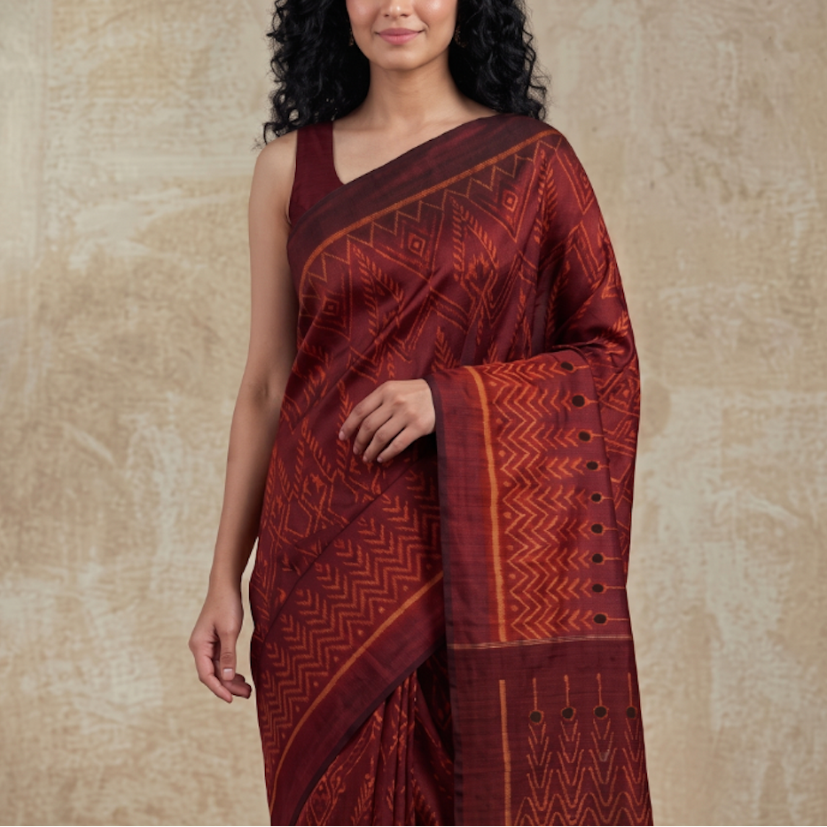 SARONG Handwoven Ikat Silk Saree - Red