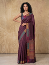 Ikat Tussar Satrang Silk Saree - Burgundy Multi
