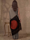 SHUNYA Ikat Silk Handwoven Sari - Silver Black