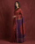 SHUNYA Ikat Silk Handwoven Sari -  Deep Red