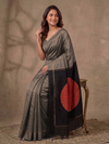 SHUNYA Ikat Silk Handwoven Sari - Silver Black