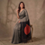 SHUNYA Ikat Silk Handwoven Sari - Silver Black