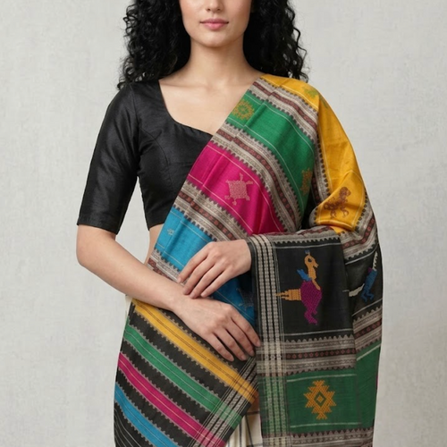 Rangoli Handwoven Mulberry Silk- Black/Multi