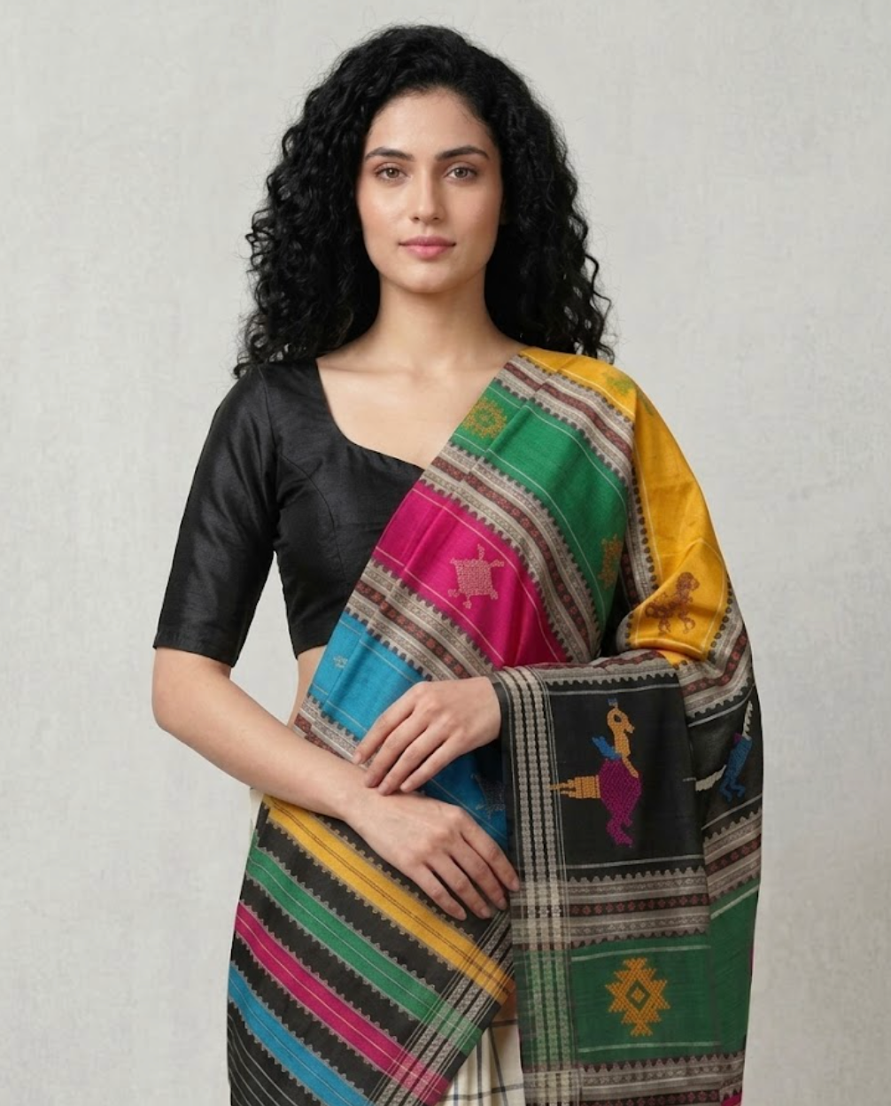 Rangoli Handwoven Mulberry Silk- Black/Multi