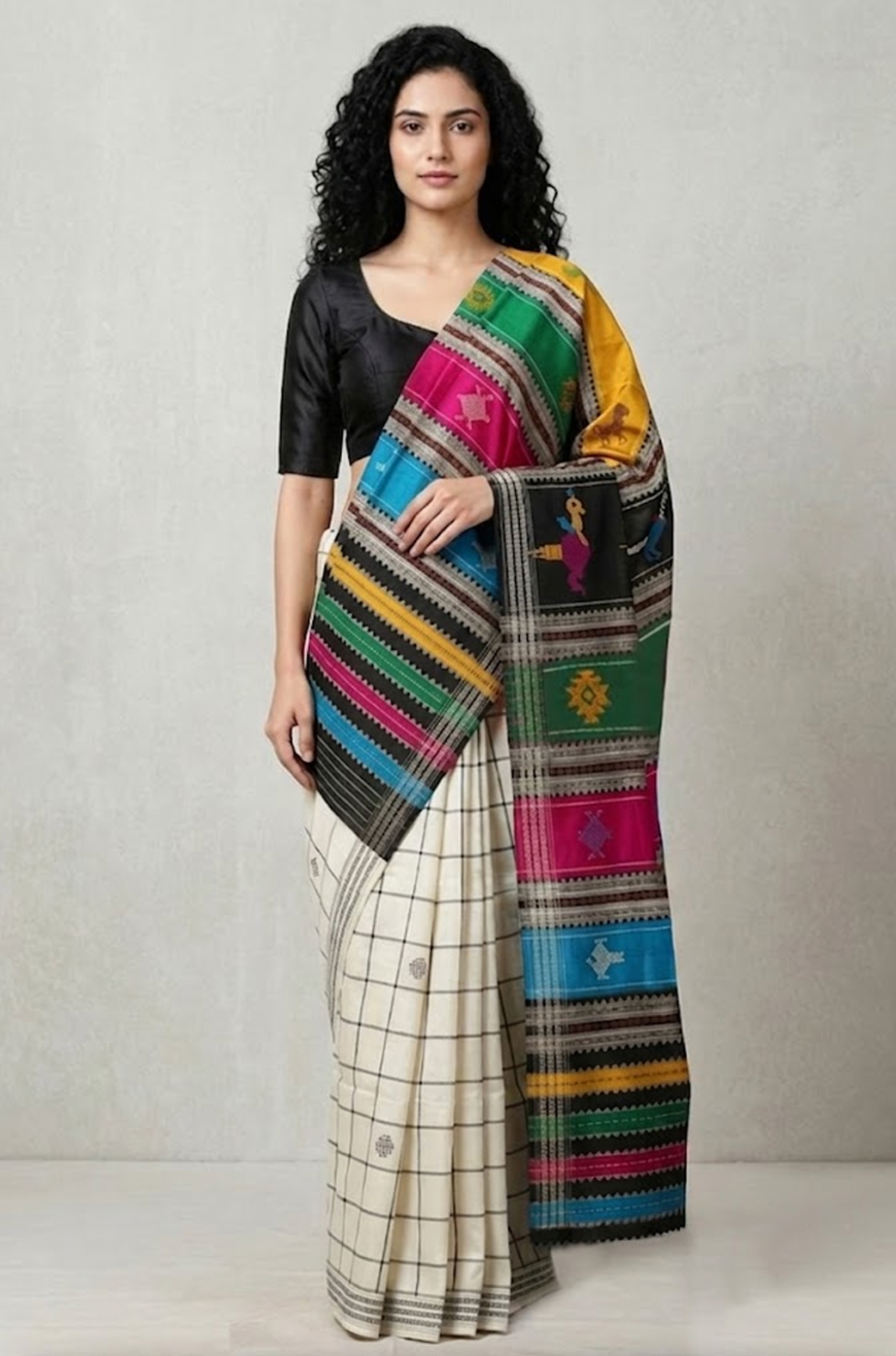 Rangoli Handwoven Mulberry Silk- Black/Multi