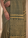 DABU  Small Checks Tussar Silk Sari - Green