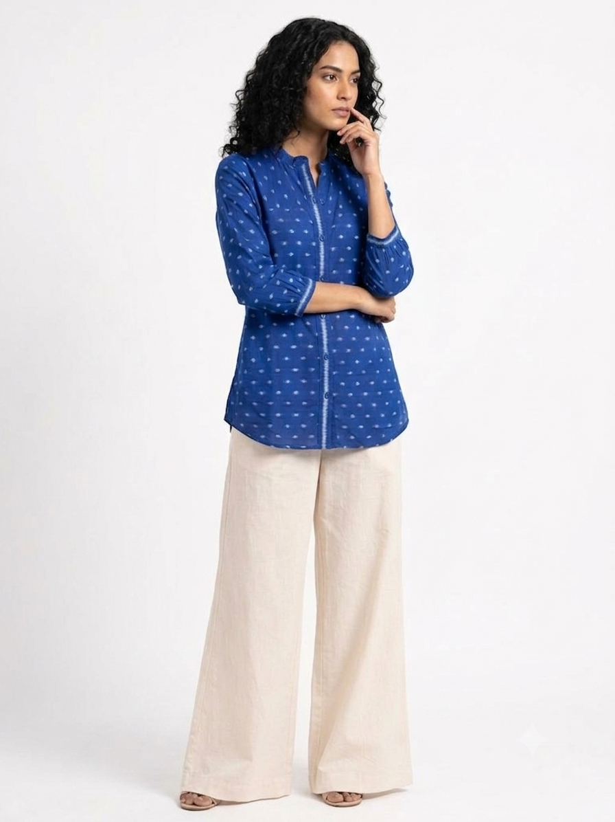 Handwoven Cotton Women's Shirt indigo