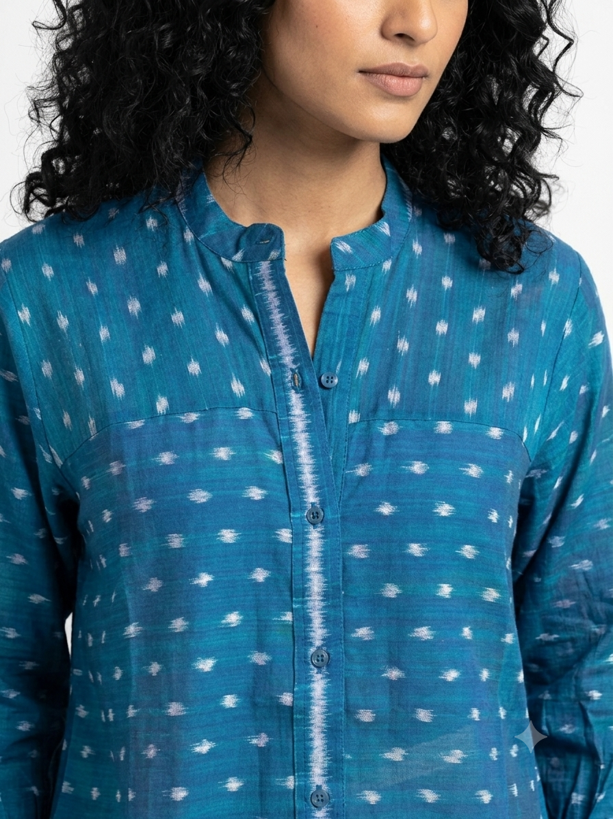 Handwoven Cotton Women's Shirt Teal