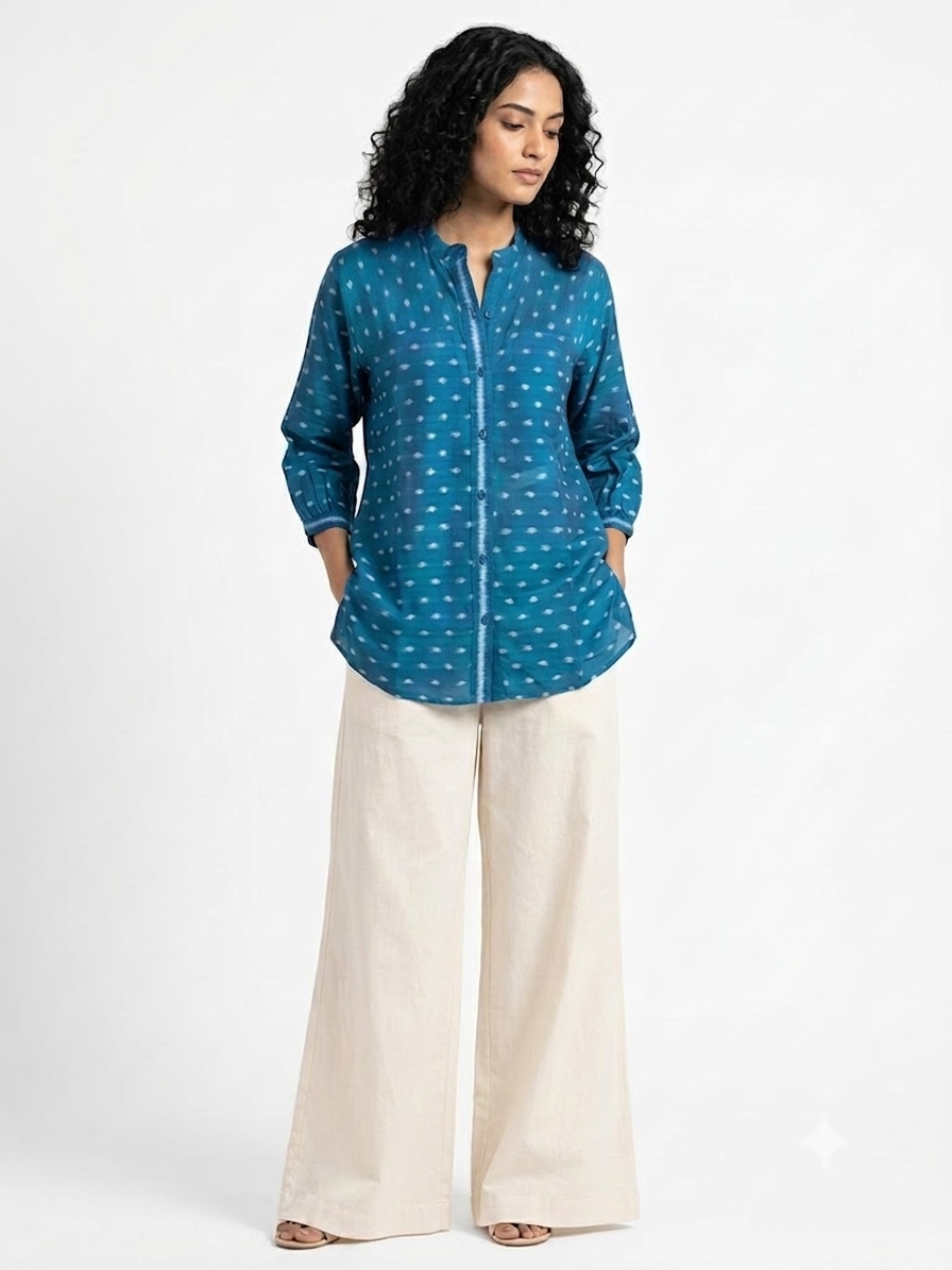 Handwoven Cotton Women's Shirt Teal