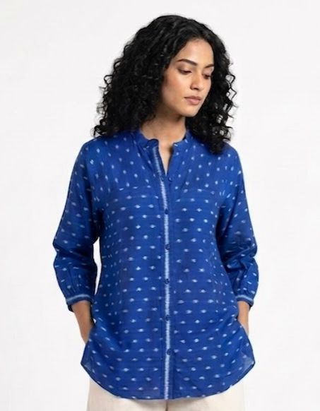 Handwoven Cotton Women's Shirt indigo