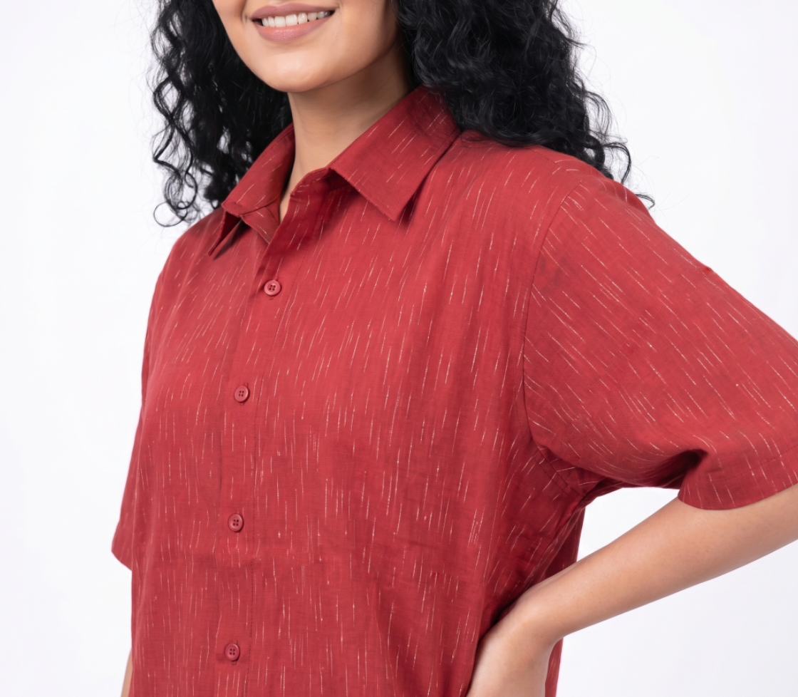 Handwoven Cotton Unisex Shirt Red