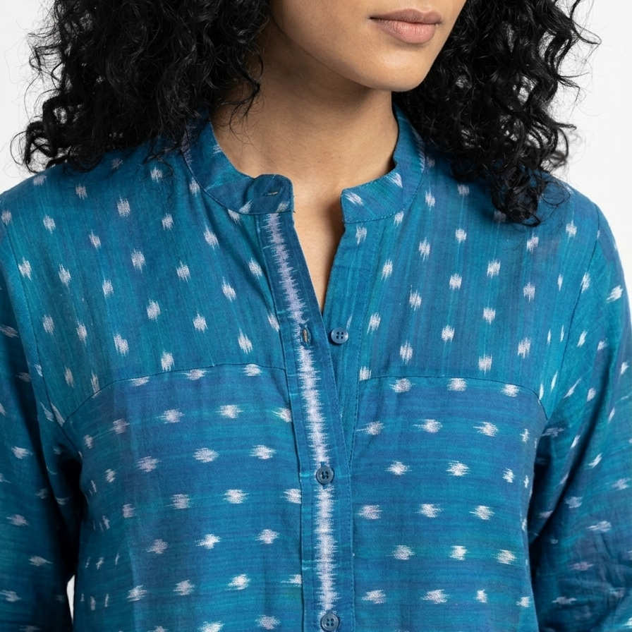 Handwoven Cotton Women's Shirt - Teal