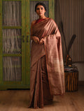 MACHLI (FISH) Tussar Silk Sari - Taupe Brown - Vriksh Designs