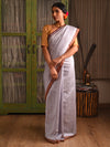 SANJUKTA Handwoven Silk Saree - Titanium  White - Vriksh Designs