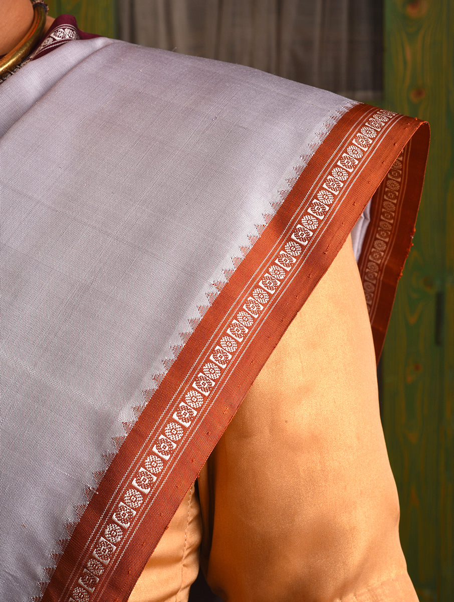 SANJUKTA Handwoven Silk Saree - Titanium  White - Vriksh Designs