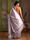 SANJUKTA Handwoven Silk Saree - Titanium  White - Vriksh Designs