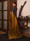 BADHTE KADAM KUMBHA Tussar Silk Saree - Black Gold - Vriksh Designs