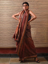 TRI RATNA Handwoven Tussar Silk Saree - Pecan Brown - Vriksh Designs