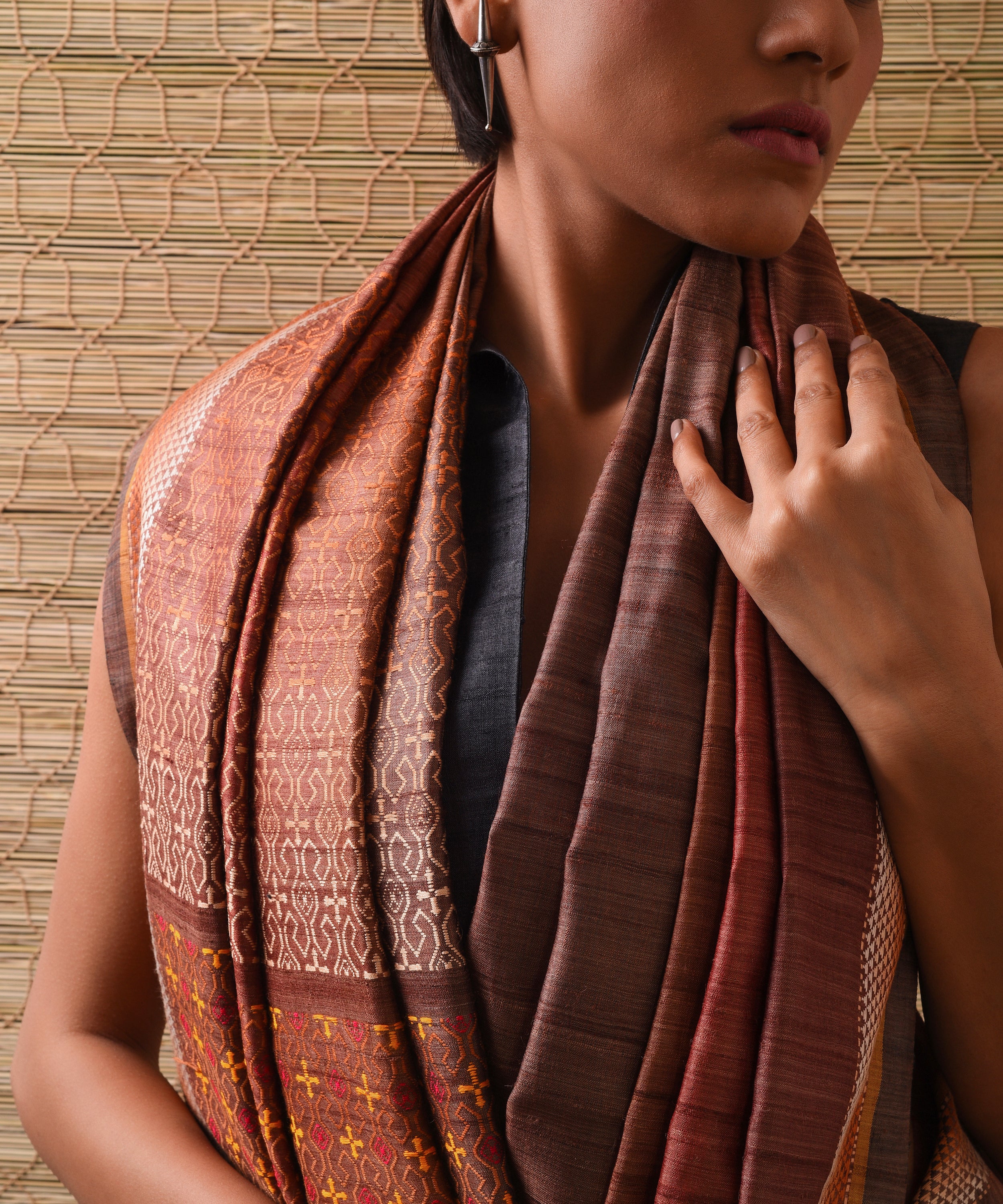 TRI RATNA Handwoven Tussar Silk Saree - Pecan Brown - Vriksh Designs