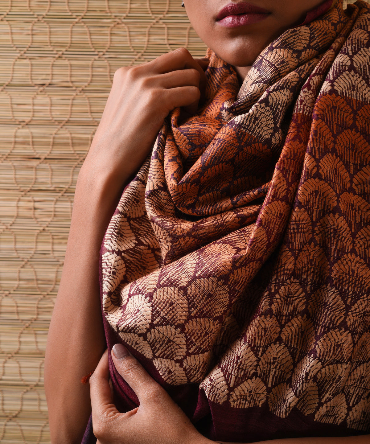 JHOTI Handwoven Tussar Silk Saree- Aubergine - Vriksh Designs