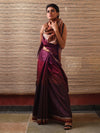 JHOTI Handwoven Tussar Silk Saree- Aubergine - Vriksh Designs