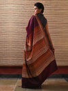 JHOTI Handwoven Tussar Silk Saree- Aubergine - Vriksh Designs