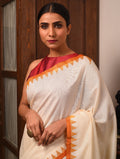 DESI KUMBHA Tussar/Cotton Handwoven Saree - Ivory Yellow - Vriksh Designs