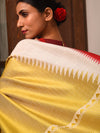 BADHTE KADAM KUMBHA Tussar Cotton Saree - White Gold - Vriksh Designs