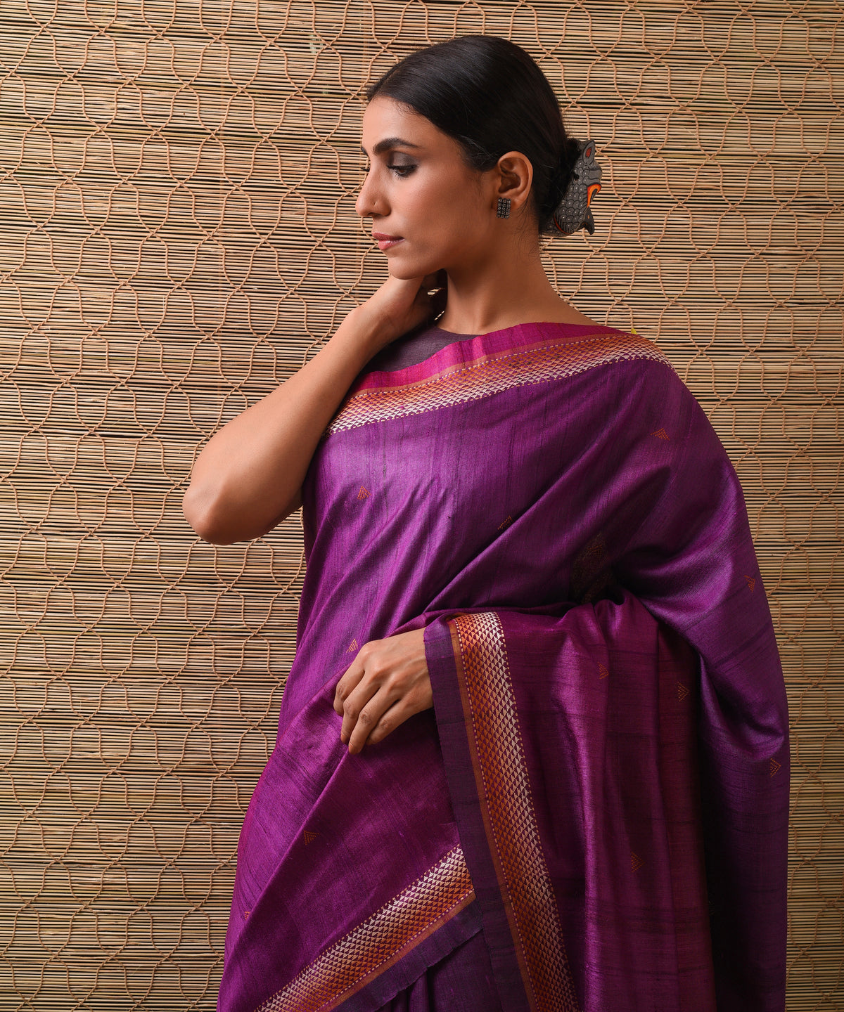 BHOR Handwoven Tussar Silk Saree - Purple