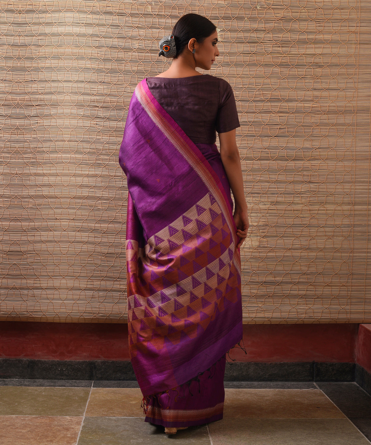 BHOR Handwoven Tussar Silk Saree - Purple