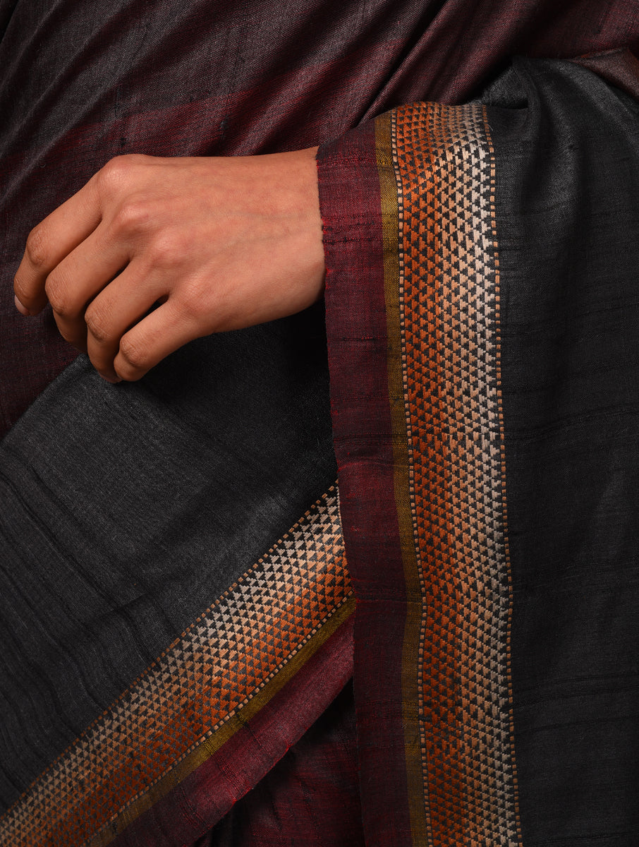 TRI RATNA Handwoven Tussar Silk Saree - Black
