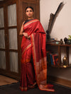 TRI RATNA Handwoven Tussar Silk Saree - Crimson Red - Vriksh Designs