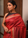TRI RATNA Handwoven Tussar Silk Saree - Crimson Red - Vriksh Designs