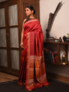 TRI RATNA Handwoven Tussar Silk Saree - Crimson Red - Vriksh Designs