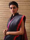 KUMBHA Kalingavastra Handwoven Tussar Silk Saree - Black - Vriksh Designs