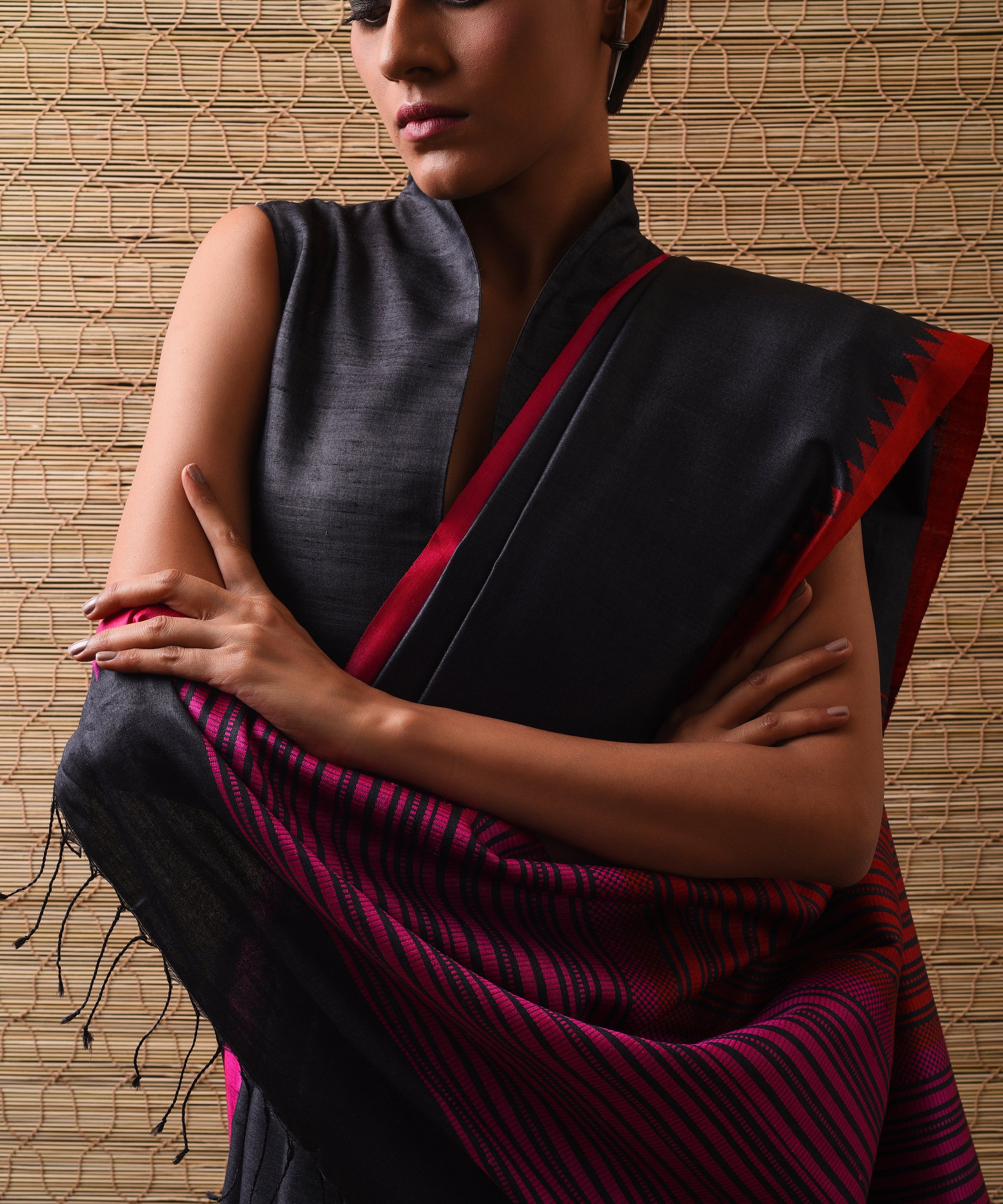KUMBHA Kalingavastra Handwoven Tussar Silk Saree - Black - Vriksh Designs