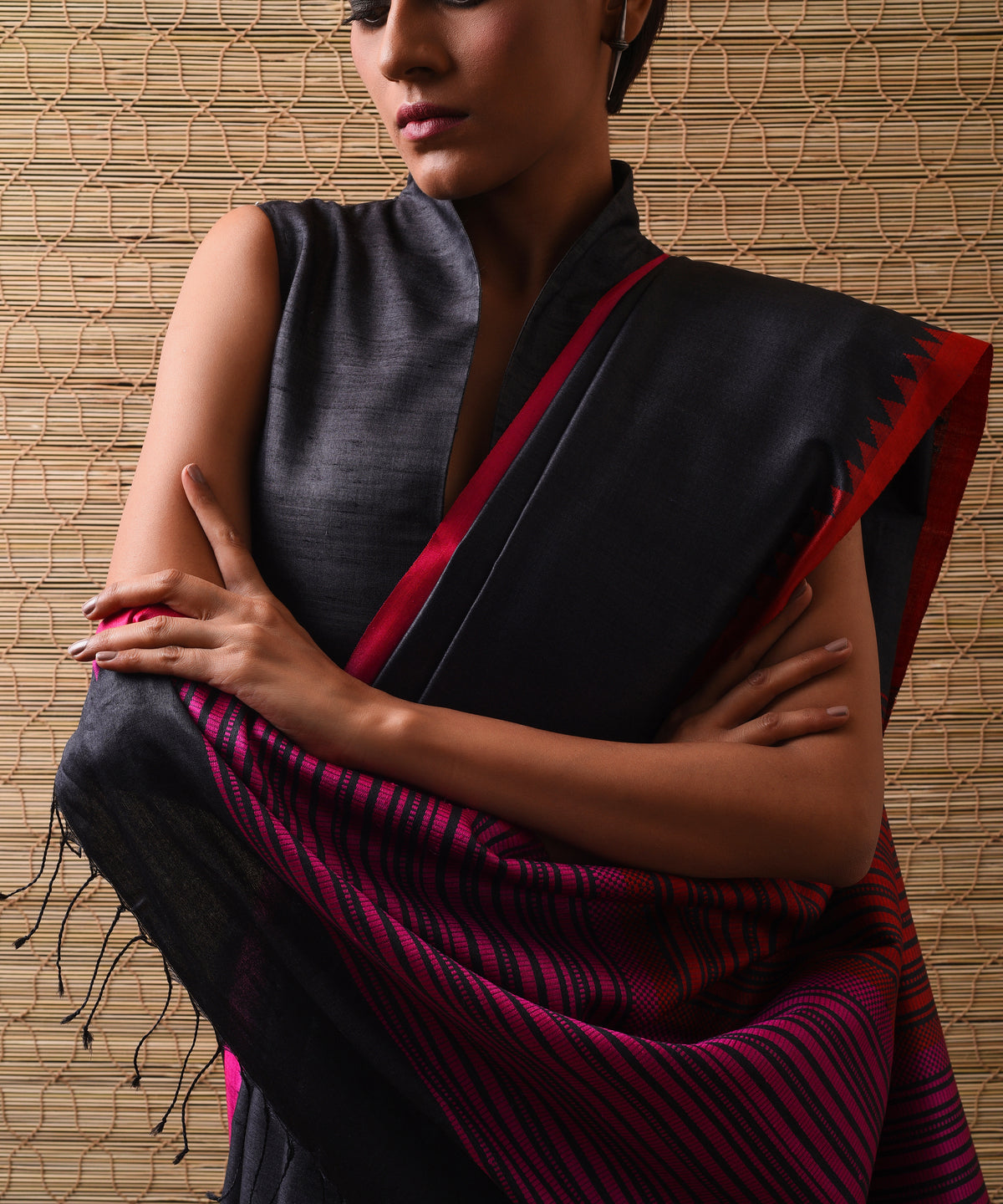 KUMBHA Kalingavastra Handwoven Tussar Silk Saree - Black
