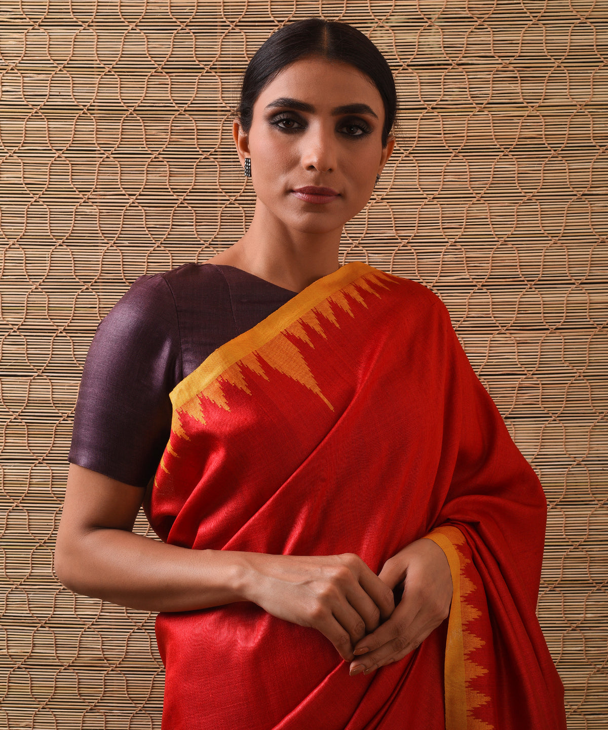 KUMBHA Handwoven Tussar Silk Saree - Persian Red