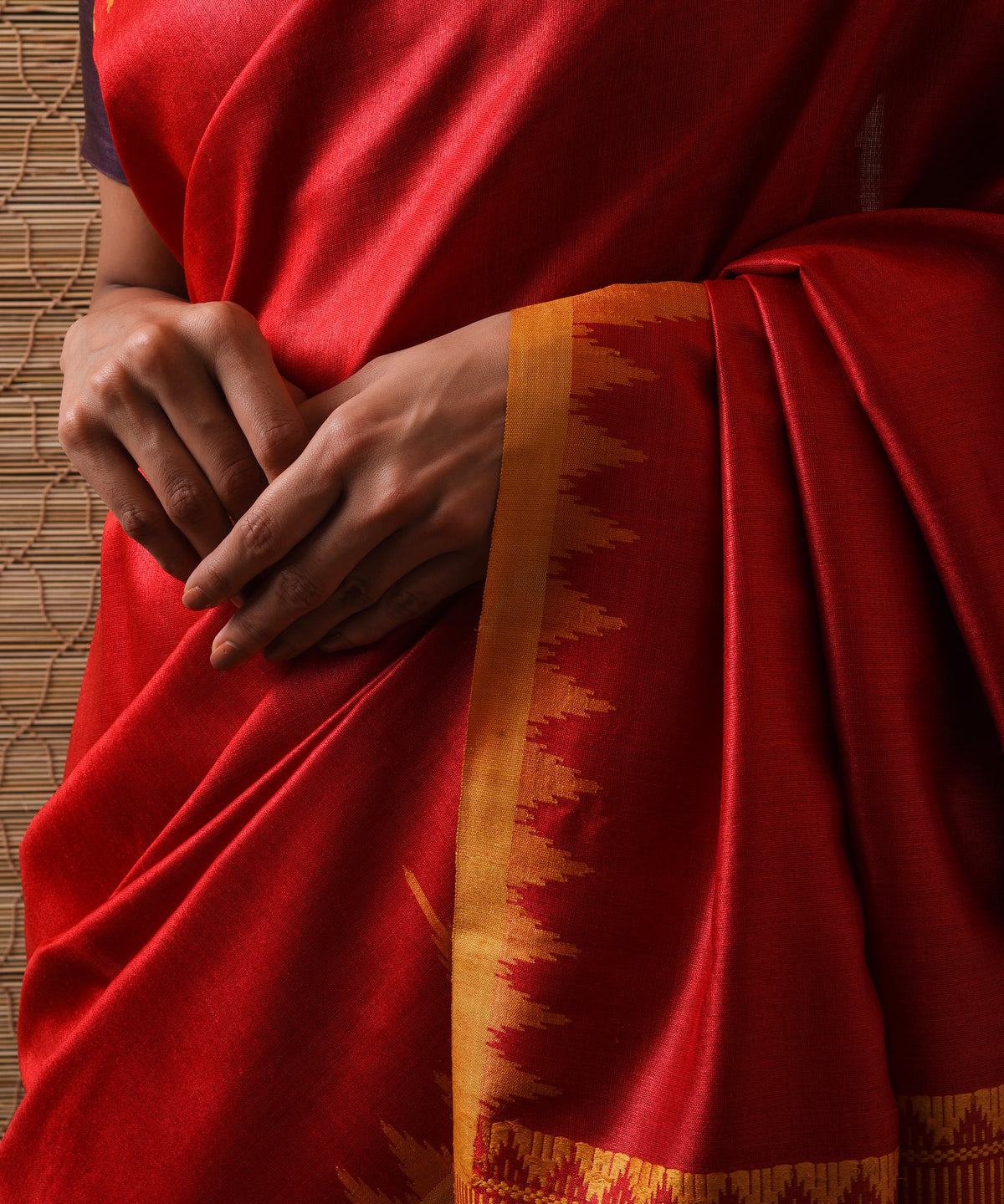 KUMBHA Handwoven Tussar Silk Saree - Persian Red