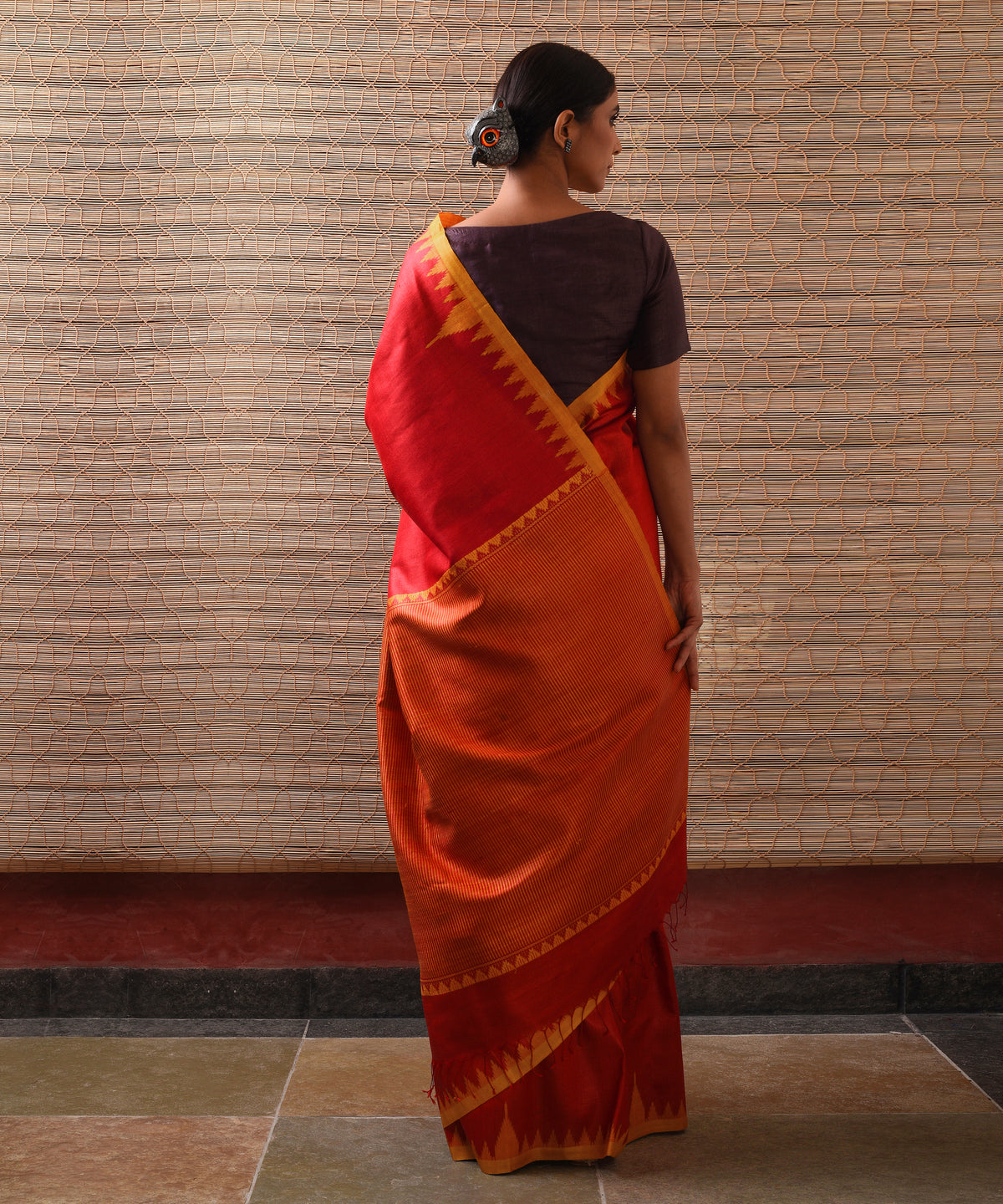 KUMBHA Handwoven Tussar Silk Saree - Persian Red