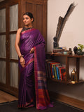 DHAAN Handwoven Tussar Silk Saree - Plum - Vriksh Designs