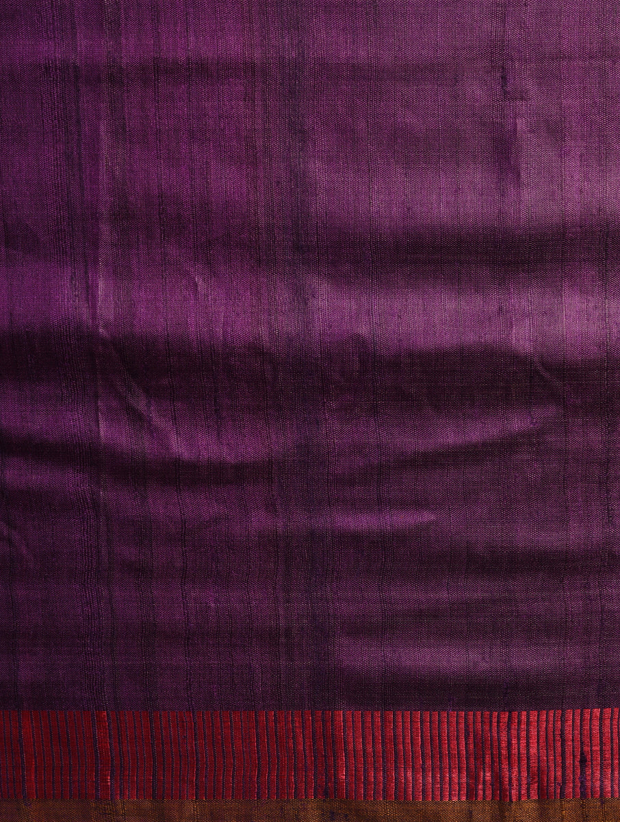 DHAAN Handwoven Tussar Silk Saree - Plum - Vriksh Designs